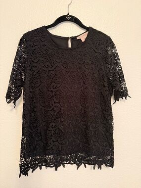 Size S Philosophy Black Lace Short-Sleeve Crochet Top